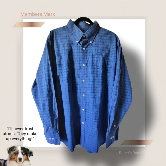 🌿Members Mark Men's Blue Plaid Poplan Longsleeve Button-Down XL-Nice! - Picture 7 of 7